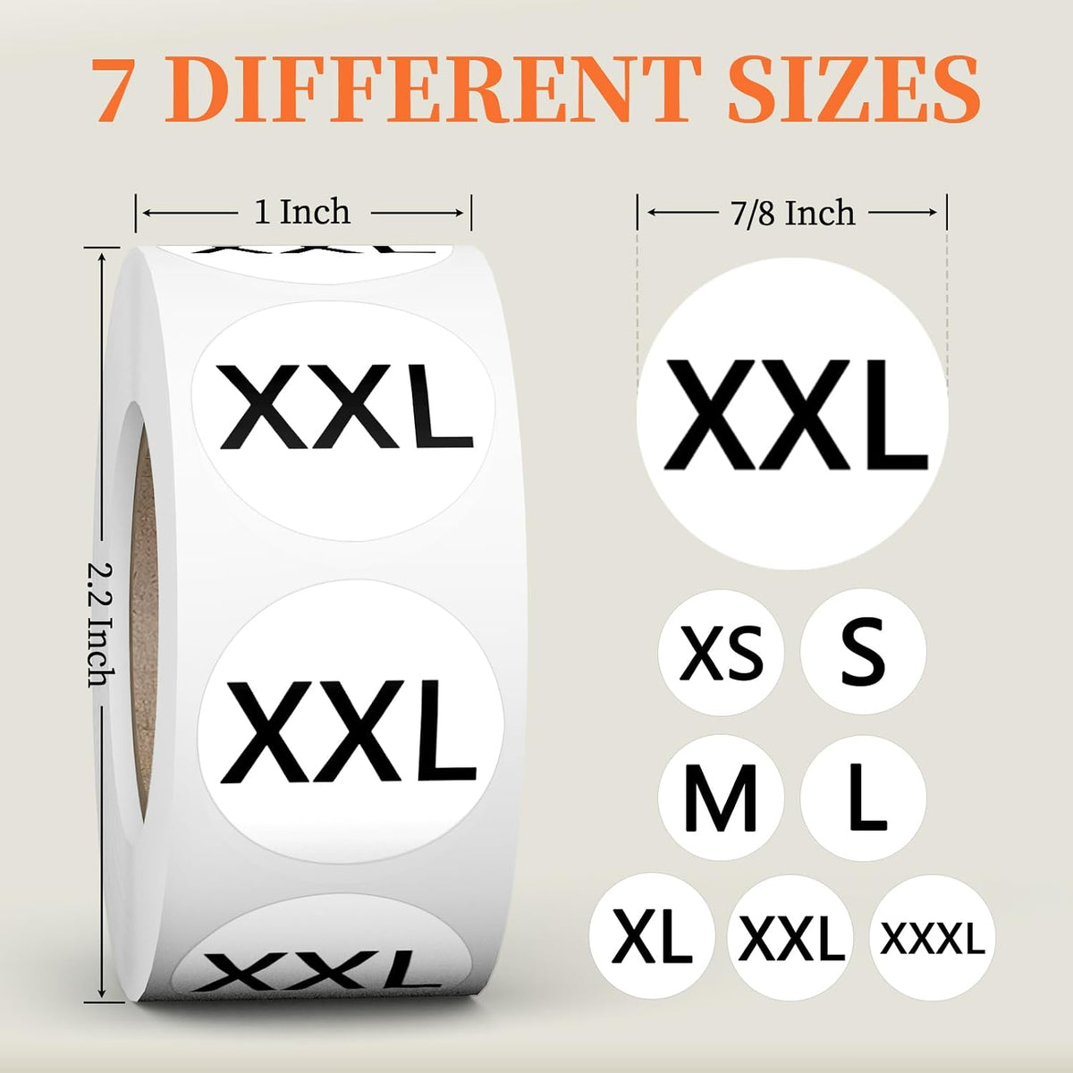 Black and white 7/8 inch round clothing size label dimensions