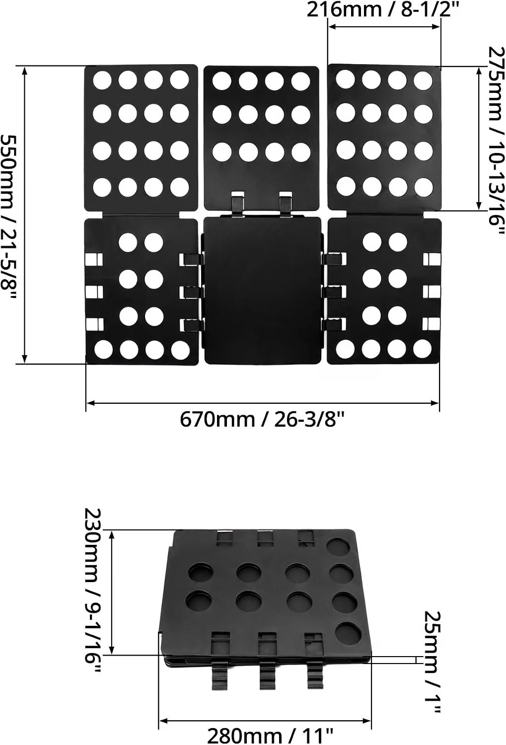 Shirt folding board dimensions when open and folded