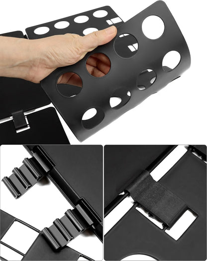 Close-up of black shirt folding board flexible panels and hinges