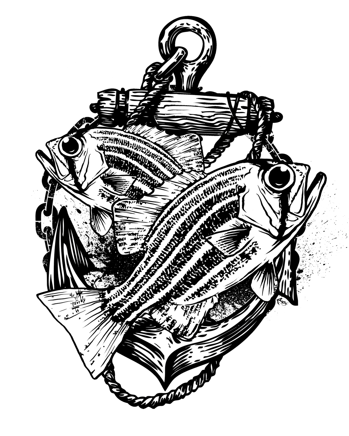 Striped Bass Anchor Tattoo ready-to-press tattoo style DTF transfer