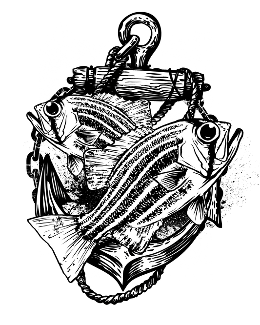 Striped Bass Anchor Tattoo ready-to-press tattoo style DTF transfer