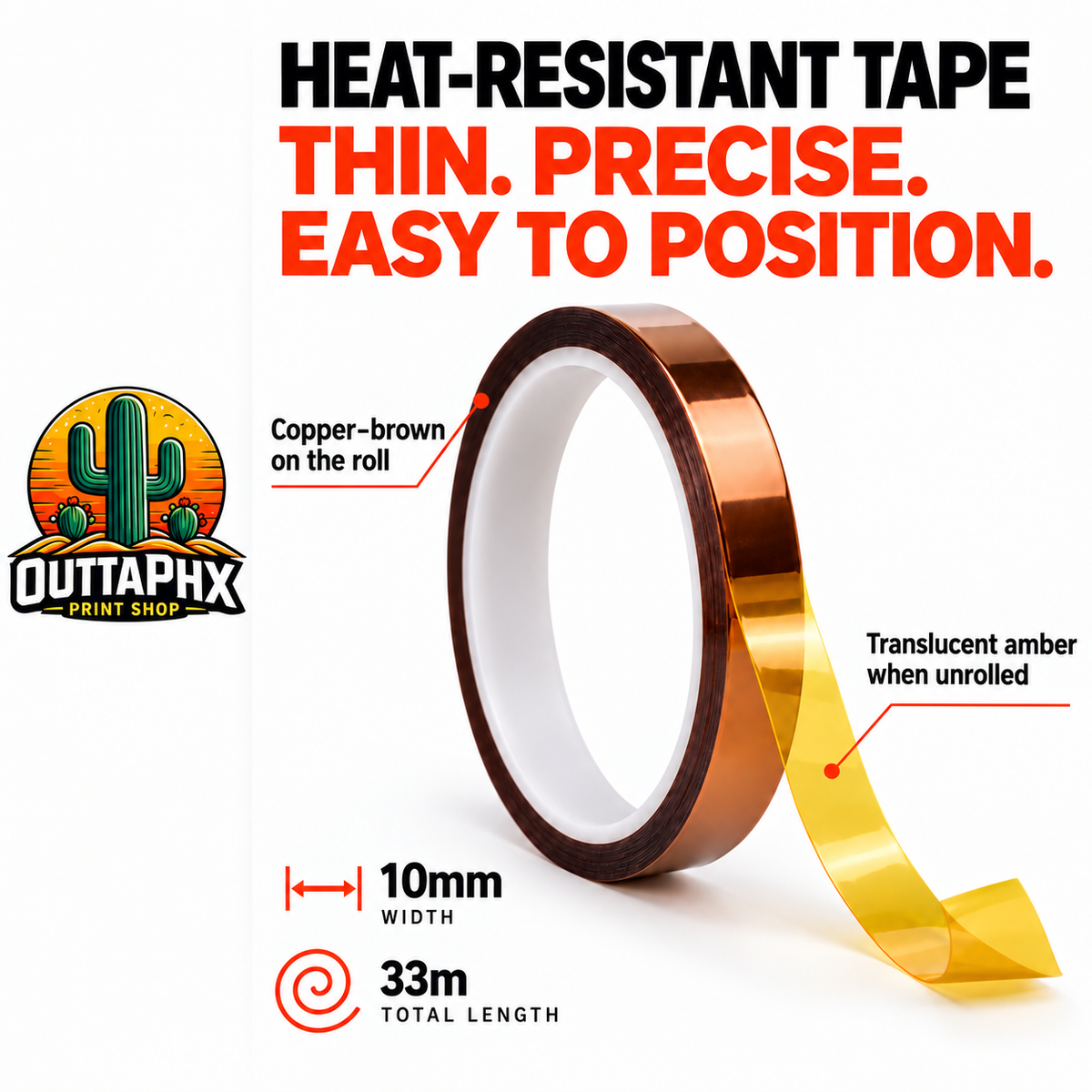 Close-up of copper-brown heat tape with translucent amber film unrolled.