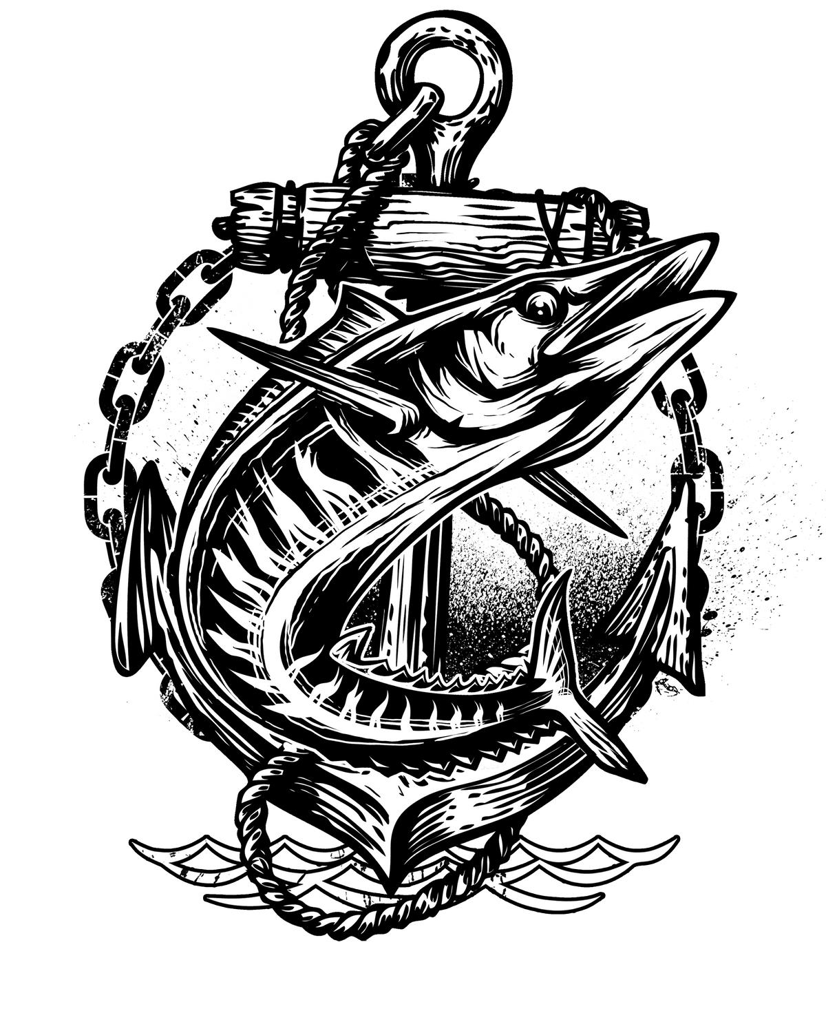 Swordfish Anchor Tattoo ready-to-press tattoo style DTF transfer