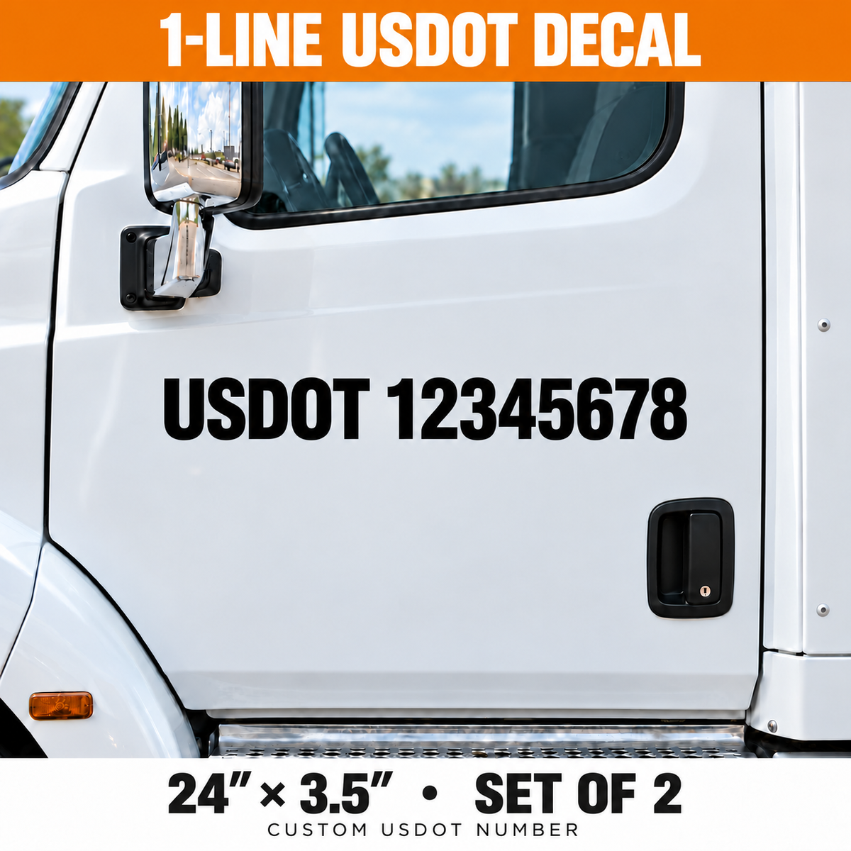 One-line USDOT decal, 24 x 3.5 inches, set of 2, orange header