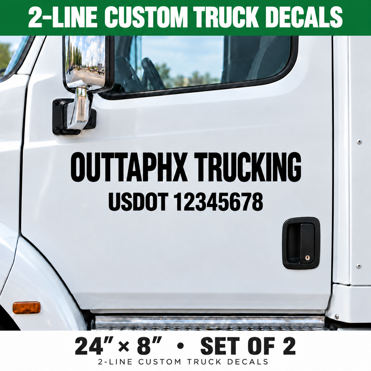 2line custom truck decals with green header