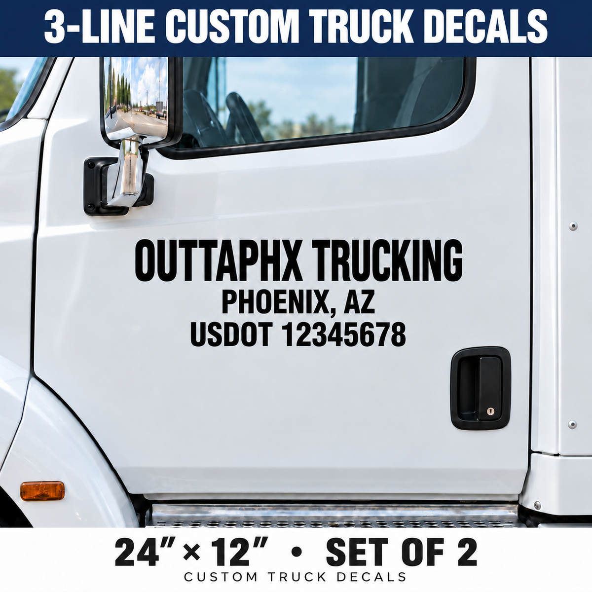 3line custom truck decals with navy header