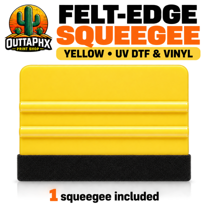 Yellow plastic squeegee with black felt edge and raised grip ribs